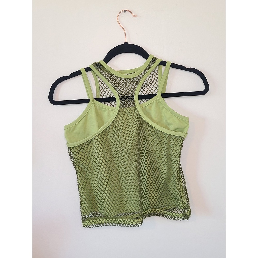 Ted Lapidus Light Green Mesh Fishnet Layerd Racerback Tank Top Size S